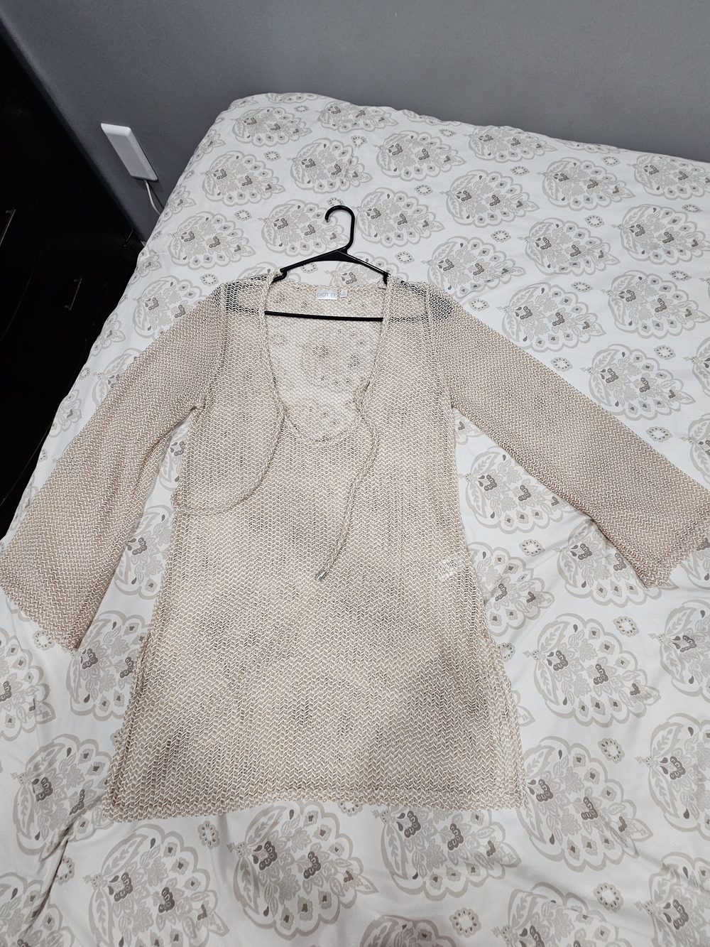 Dotti Beige Knit Swim Coverup with Tie Neck